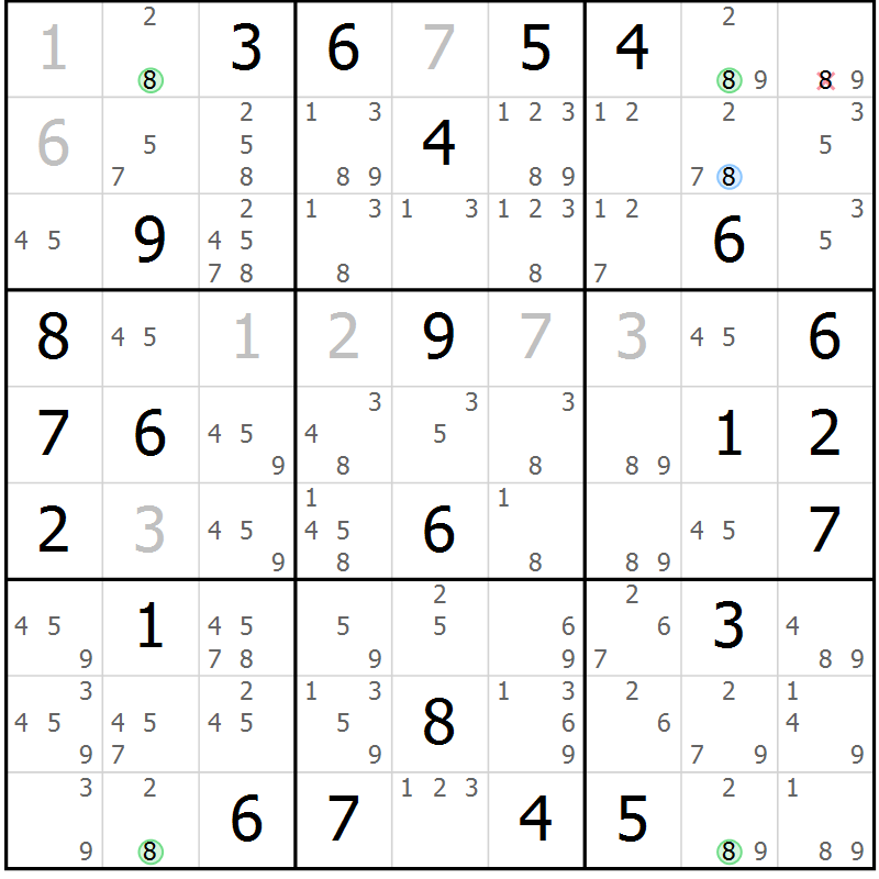 Position des candidats pour la solution de la Gr 77 page 80 du magazine de sudoku Sudoku Suprême n° 039