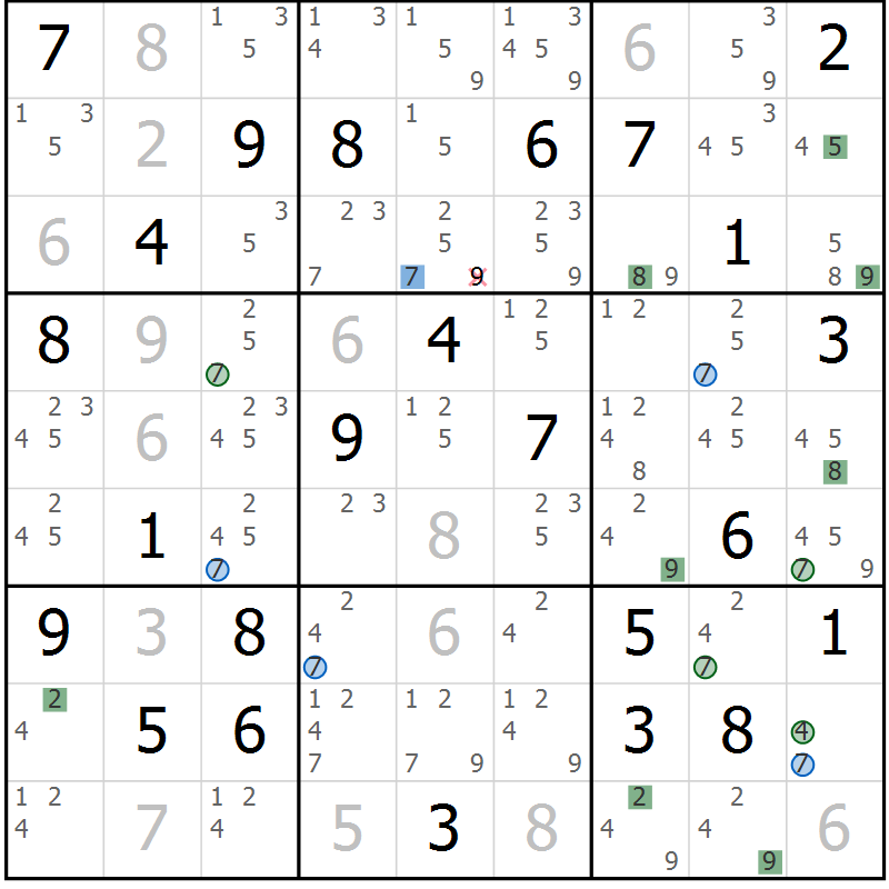 Position des candidats pour la solution de la Gr 78 page 81 du magazine de sudoku Sudoku Suprême n° 039