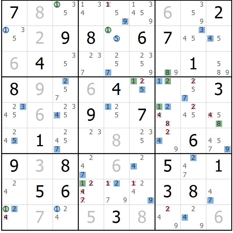 Position des candidats pour la solution de la Gr 78 page 81 du magazine de sudoku Sudoku Suprême n° 039