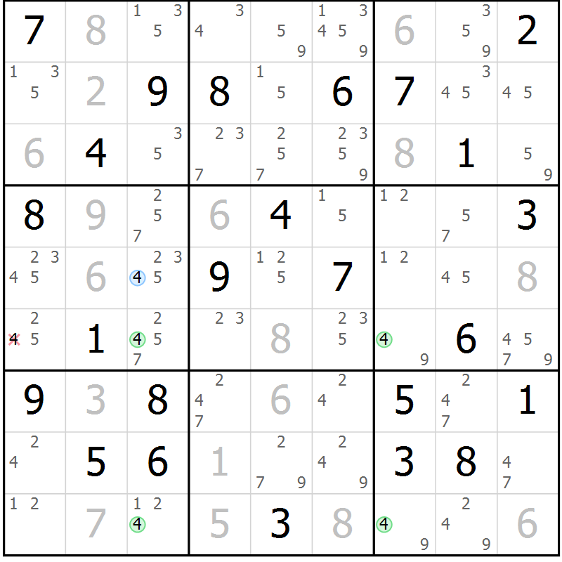 Position des candidats pour la solution de la Gr 78 page 81 du magazine de sudoku Sudoku Suprême n° 039