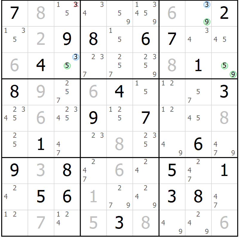 Position des candidats pour la solution de la Gr 78 page 81 du magazine de sudoku Sudoku Suprême n° 039