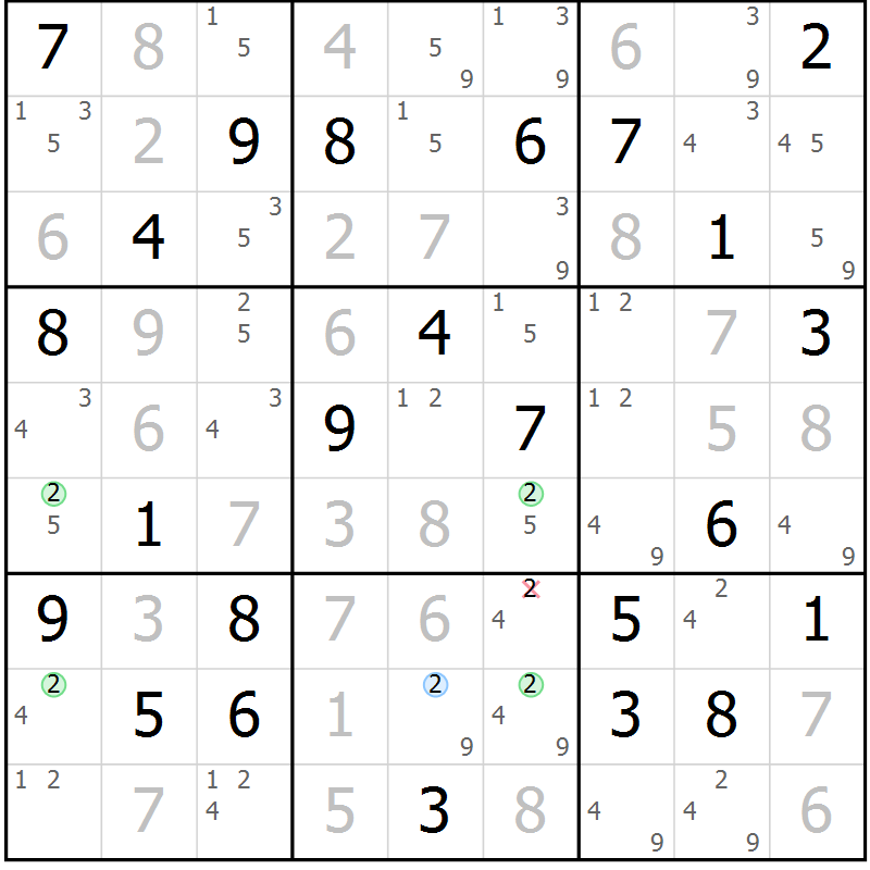 Position des candidats pour la solution de la Gr 78 page 81 du magazine de sudoku Sudoku Suprême n° 039