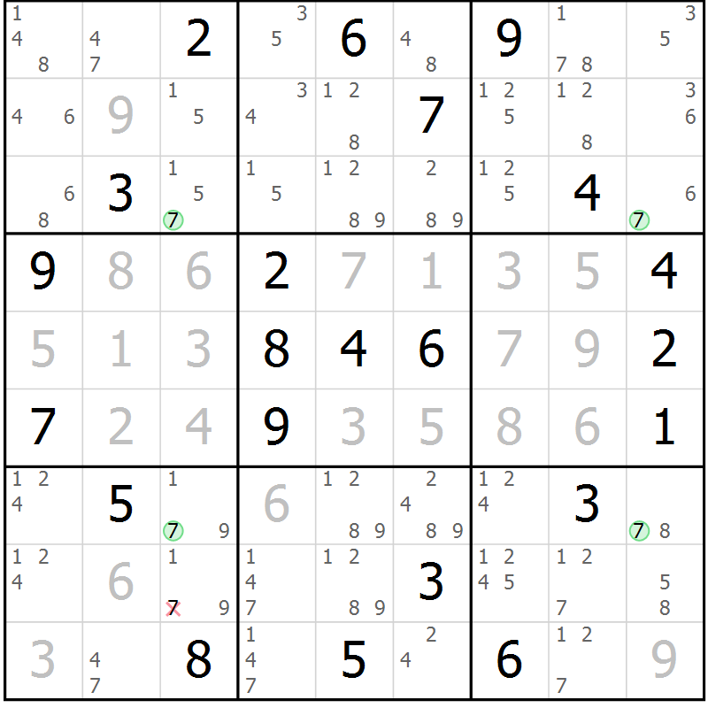 Position des candidats pour la solution de la Gr 8 page 11 du magazine de sudoku Sudoku Suprême n° 039