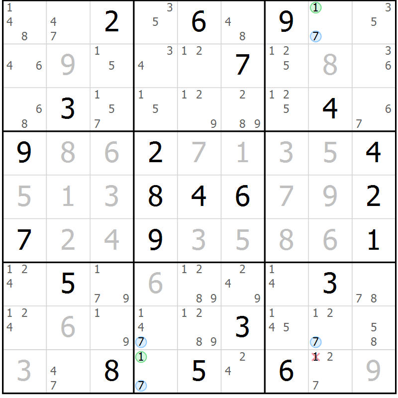 Position des candidats pour la solution de la Gr 8 page 11 du magazine de sudoku Sudoku Suprême n° 039