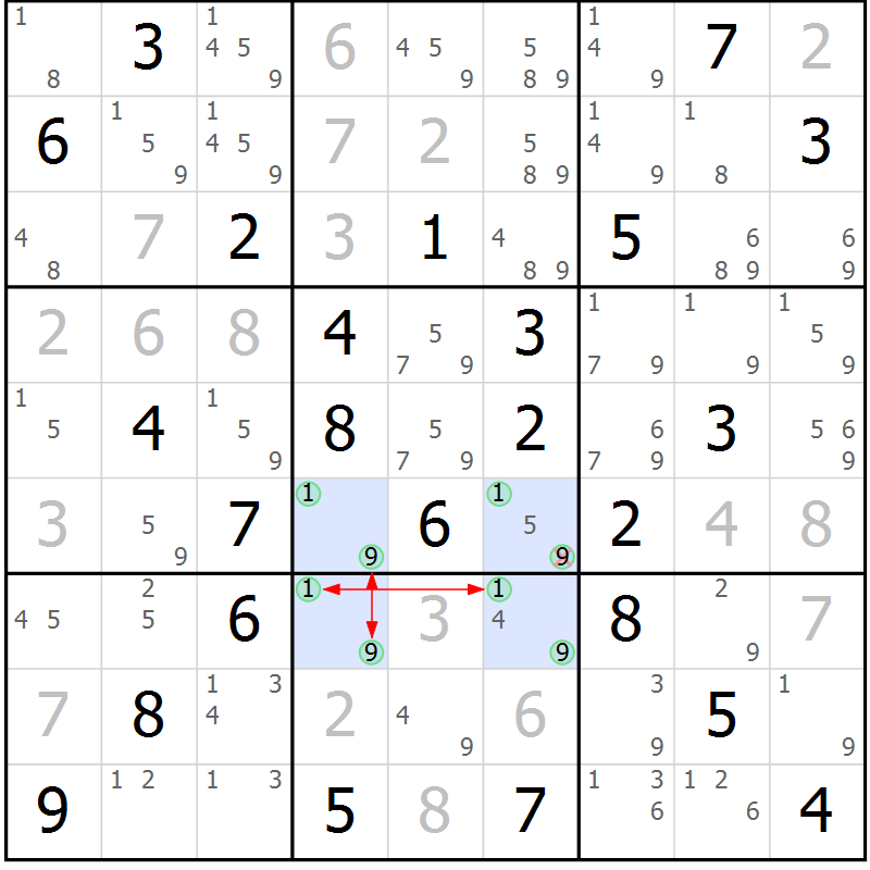 Position des candidats pour la solution de la Gr 80 page 83 du magazine de sudoku Sudoku Suprême n° 039