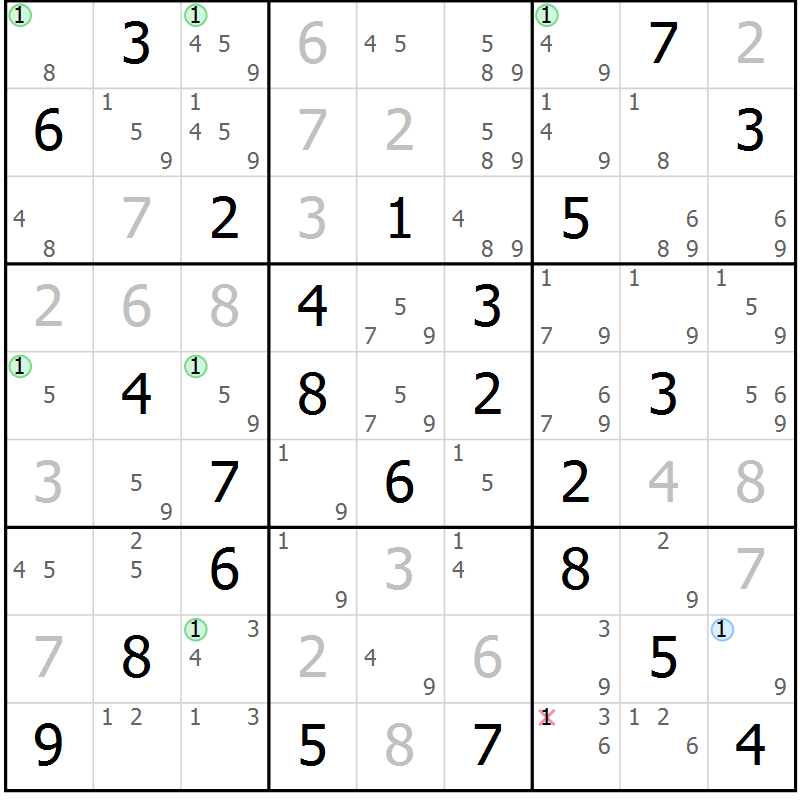 Position des candidats pour la solution de la Gr 80 page 83 du magazine de sudoku Sudoku Suprême n° 039