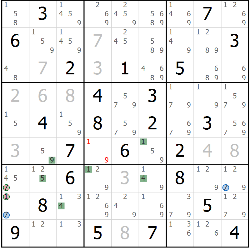 Position des candidats pour la solution de la Gr 80 page 83 du magazine de sudoku Sudoku Suprême n° 039