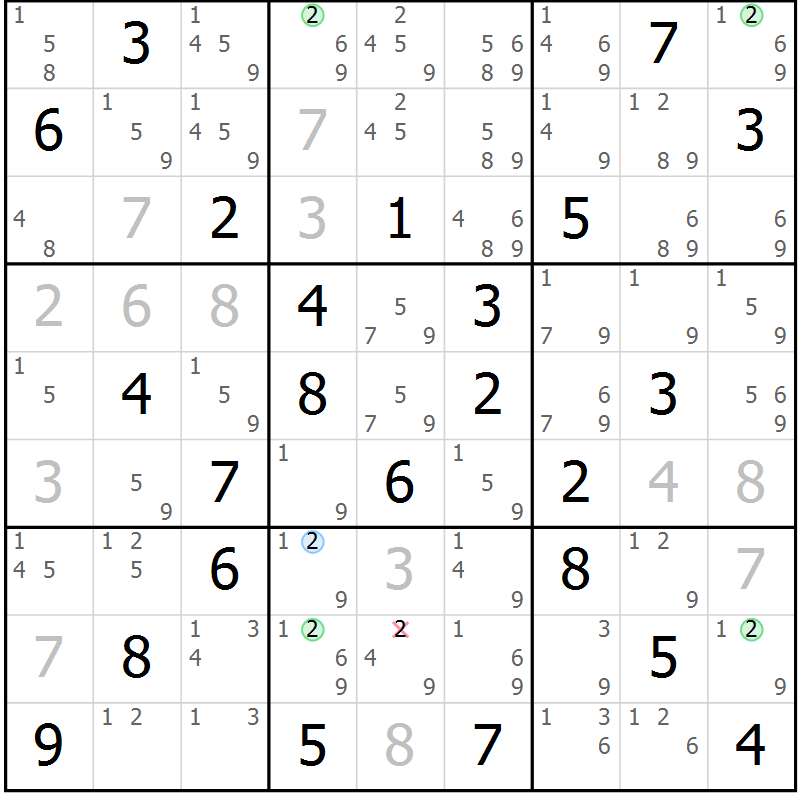 Position des candidats pour la solution de la Gr 80 page 83 du magazine de sudoku Sudoku Suprême n° 039
