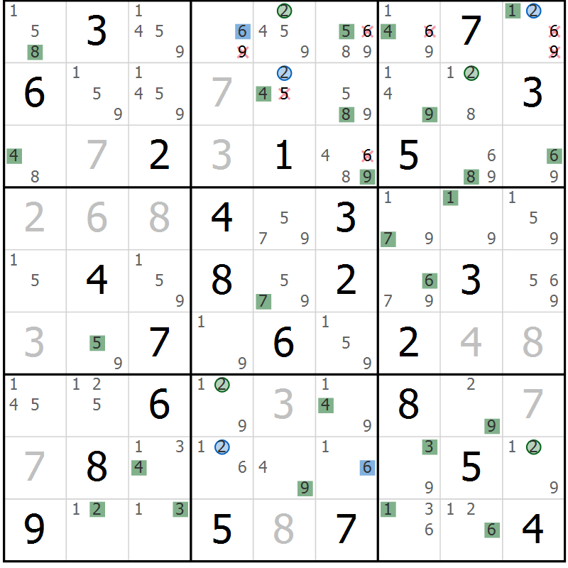 Position des candidats pour la solution de la Gr 80 page 83 du magazine de sudoku Sudoku Suprême n° 039