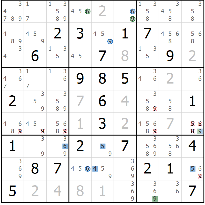 Position des candidats pour la solution de la Gr 81 page 84 du magazine de sudoku Sudoku Suprême n° 039