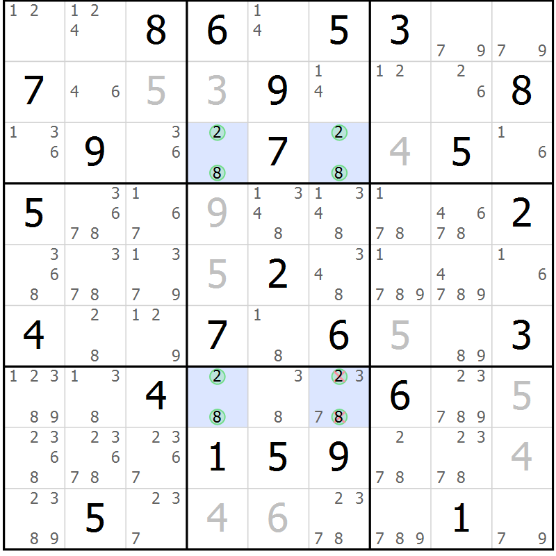 Position des candidats pour la solution de la Gr 83 page 86 du magazine de sudoku Sudoku Suprême n° 039