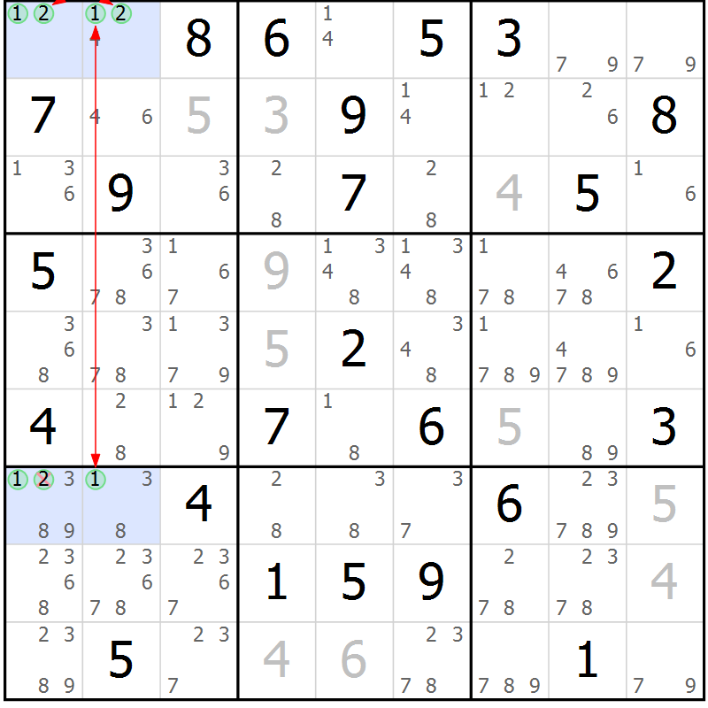 Position des candidats pour la solution de la Gr 83 page 86 du magazine de sudoku Sudoku Suprême n° 039