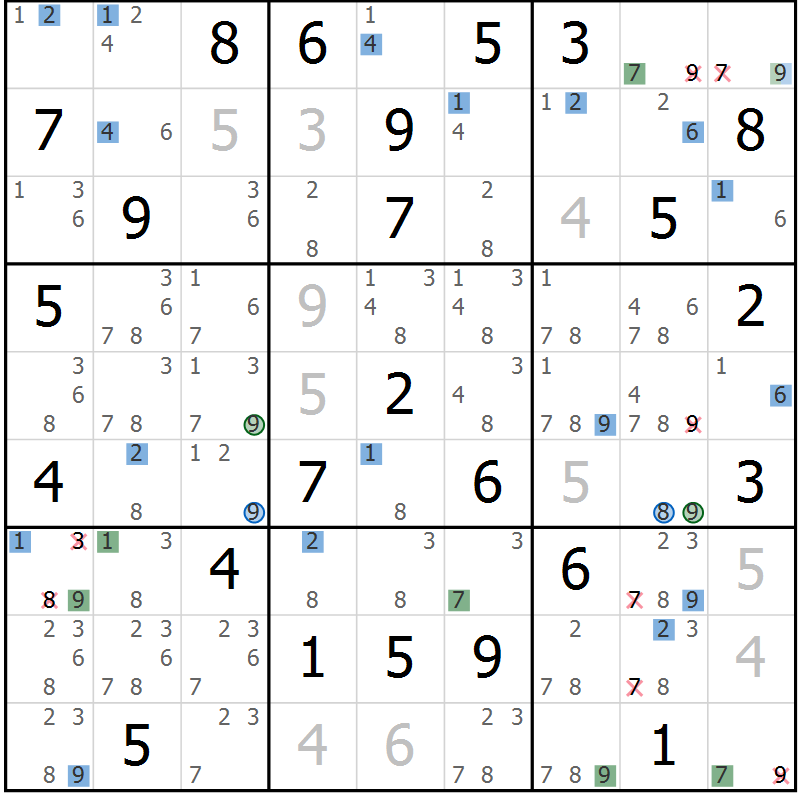 Position des candidats pour la solution de la Gr 83 page 86 du magazine de sudoku Sudoku Suprême n° 039
