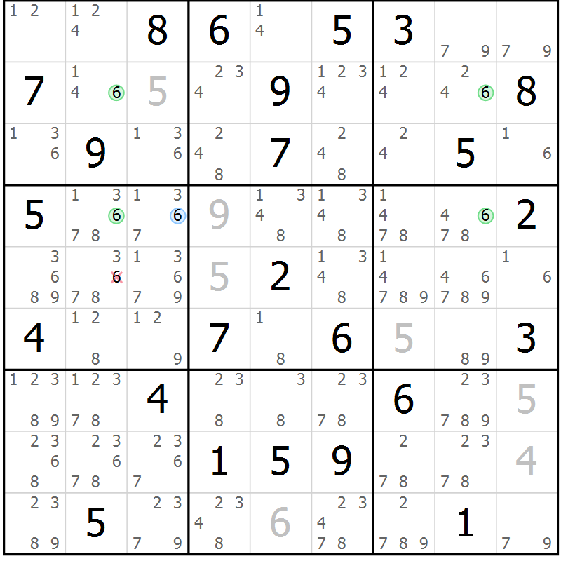 Position des candidats pour la solution de la Gr 83 page 86 du magazine de sudoku Sudoku Suprême n° 039
