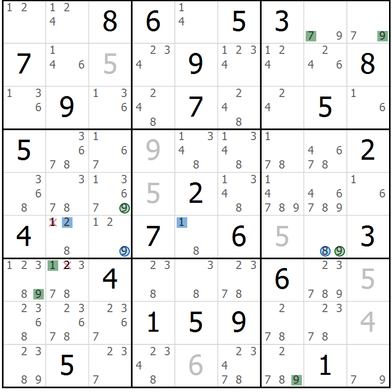 Position des candidats pour la solution de la Gr 83 page 86 du magazine de sudoku Sudoku Suprême n° 039