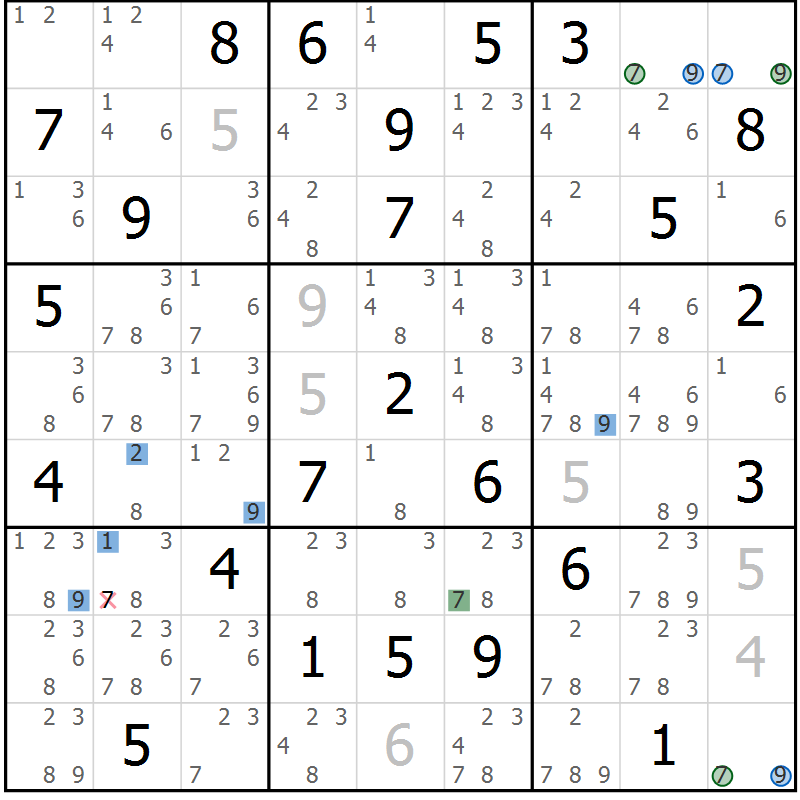 Position des candidats pour la solution de la Gr 83 page 86 du magazine de sudoku Sudoku Suprême n° 039
