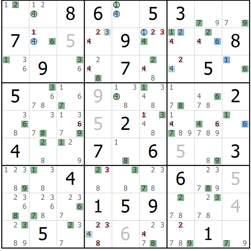 Position des candidats pour la solution de la Gr 83 page 86 du magazine de sudoku Sudoku Suprême n° 039