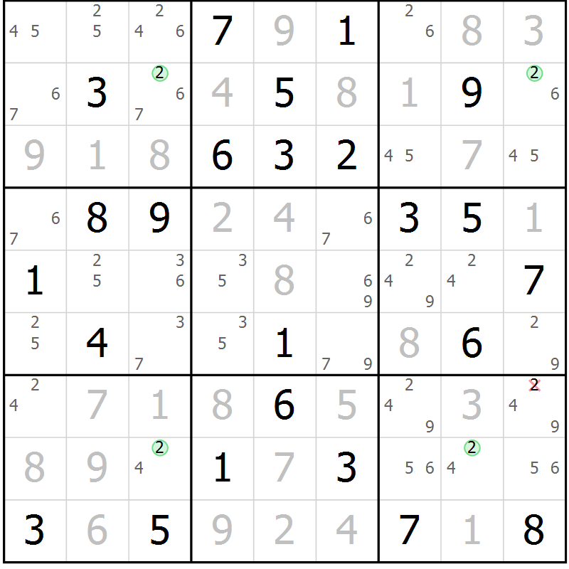 Position des candidats pour la solution de la Gr 84 page 87 du magazine de sudoku Sudoku Suprême n° 039