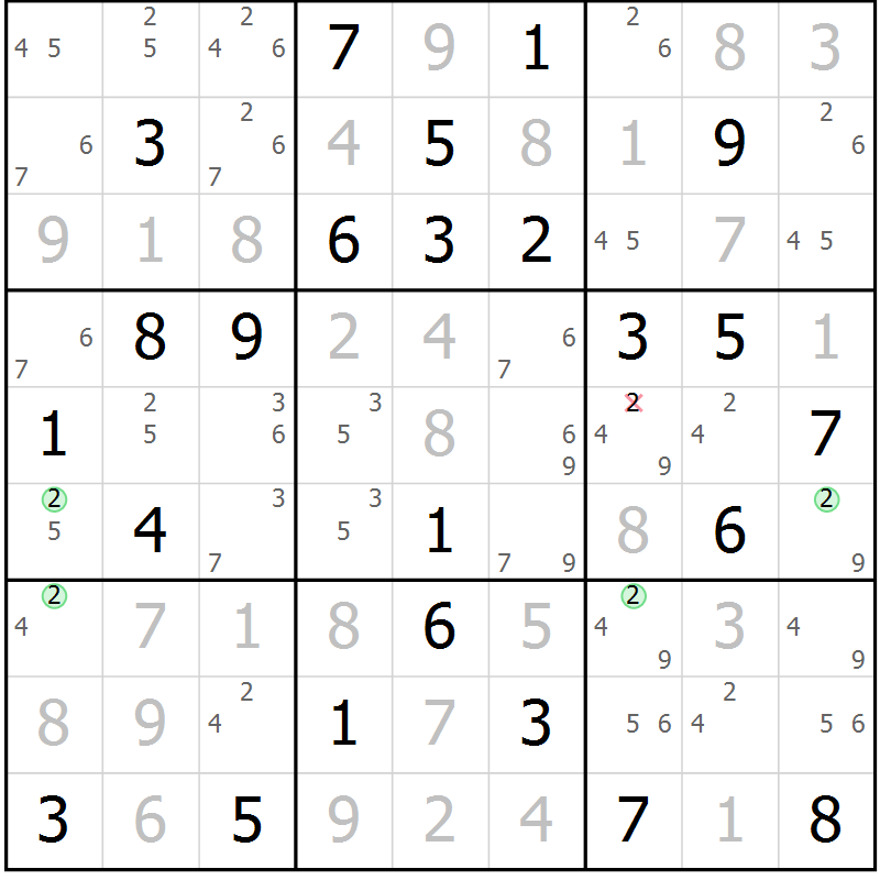 Position des candidats pour la solution de la Gr 84 page 87 du magazine de sudoku Sudoku Suprême n° 039