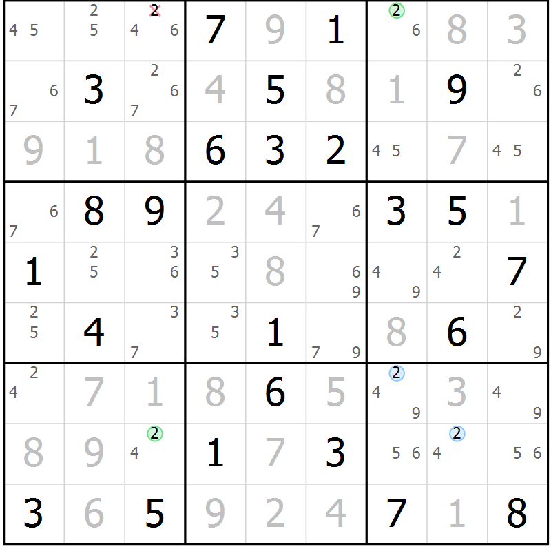 Position des candidats pour la solution de la Gr 84 page 87 du magazine de sudoku Sudoku Suprême n° 039