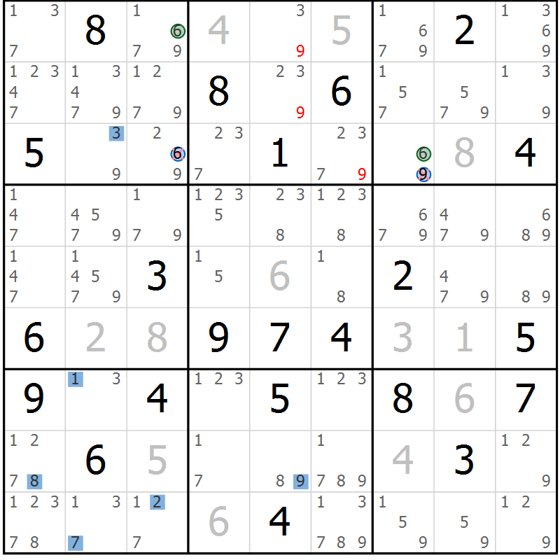 Position des candidats pour la solution de la Gr 9 page 12 du magazine de sudoku Sudoku Suprême n° 039