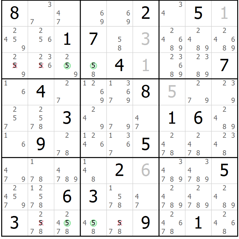 Position des candidats pour la solution de la Gr 1 page 4 du magazine de sudoku Sudoku Suprême n° 040