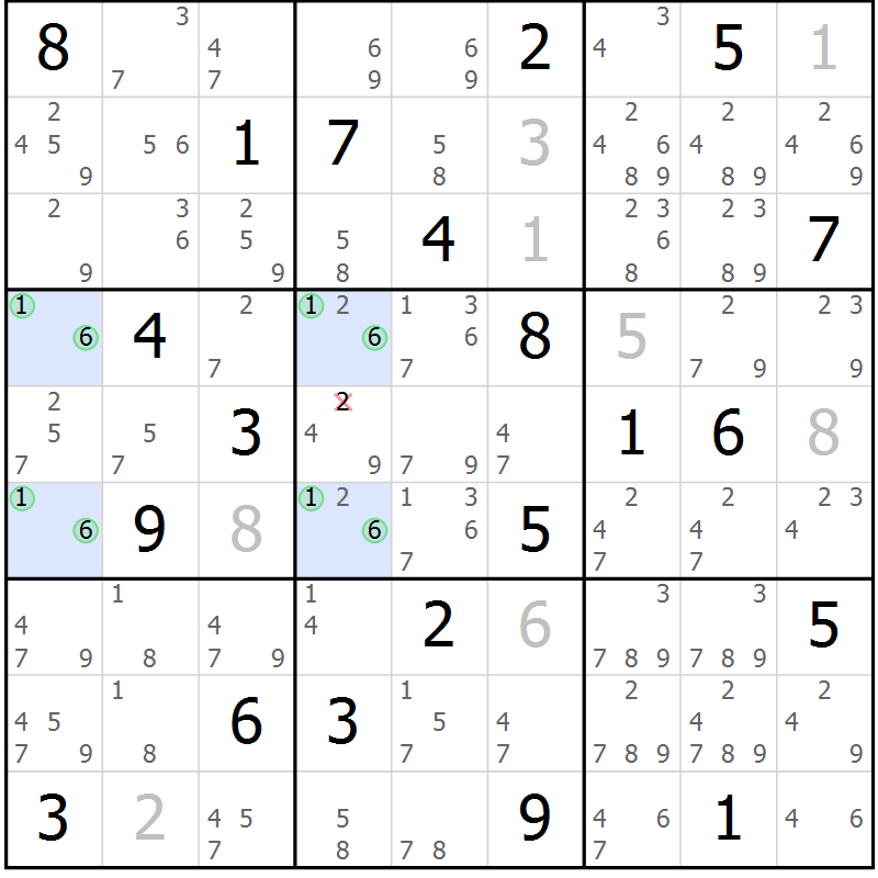 Position des candidats pour la solution de la Gr 1 page 4 du magazine de sudoku Sudoku Suprême n° 040