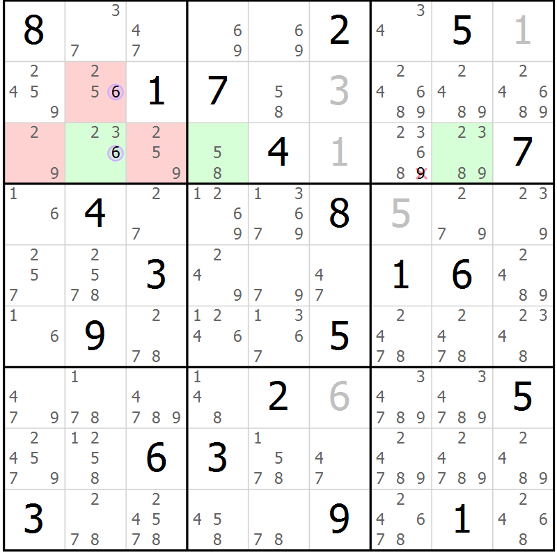 Position des candidats pour la solution de la Gr 1 page 4 du magazine de sudoku Sudoku Suprême n° 040