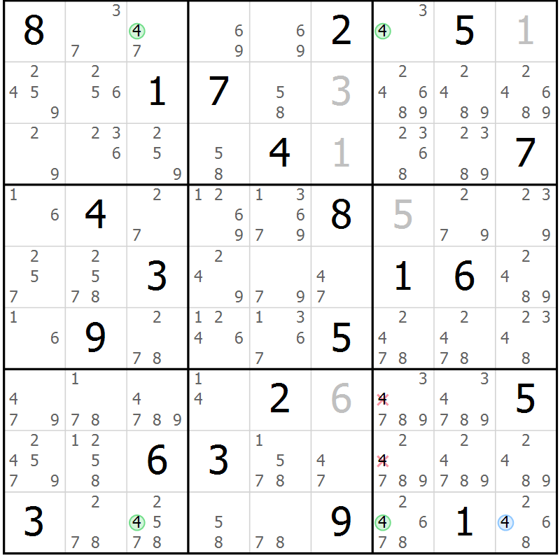 Position des candidats pour la solution de la Gr 1 page 4 du magazine de sudoku Sudoku Suprême n° 040