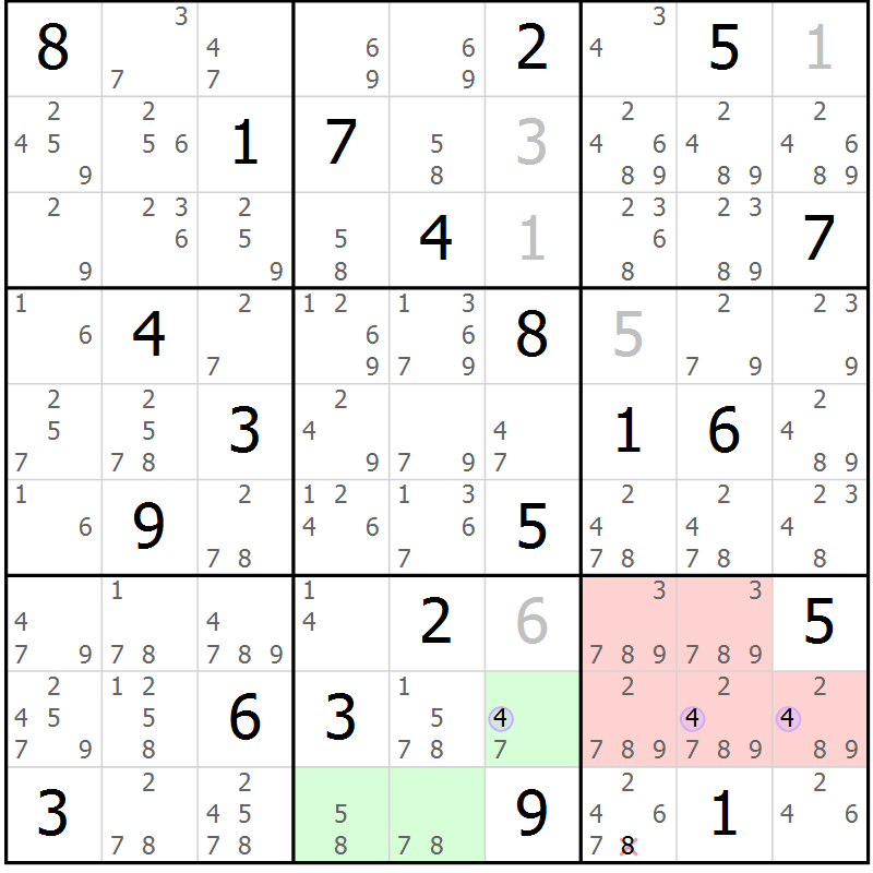 Position des candidats pour la solution de la Gr 1 page 4 du magazine de sudoku Sudoku Suprême n° 040
