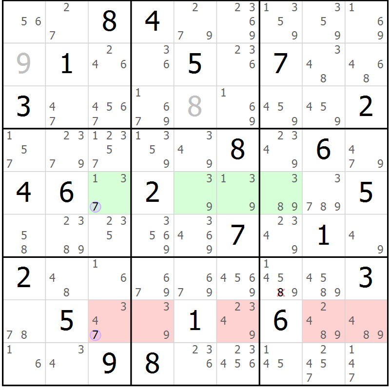 Position des candidats pour la solution de la Gr 10 page 13 du magazine de sudoku Sudoku Suprême n° 040