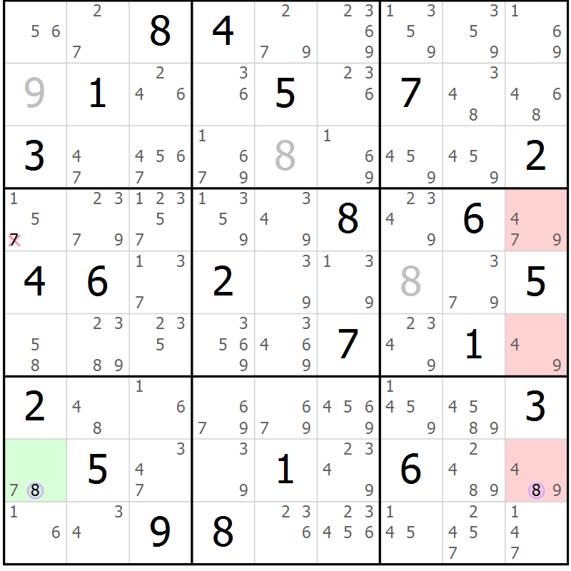 Position des candidats pour la solution de la Gr 10 page 13 du magazine de sudoku Sudoku Suprême n° 040