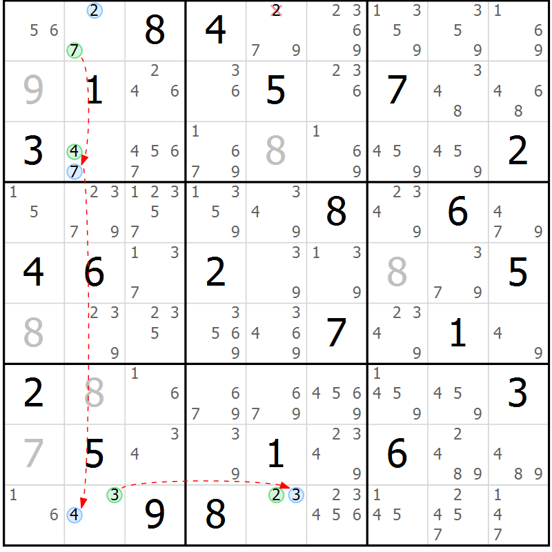 Position des candidats pour la solution de la Gr 10 page 13 du magazine de sudoku Sudoku Suprême n° 040
