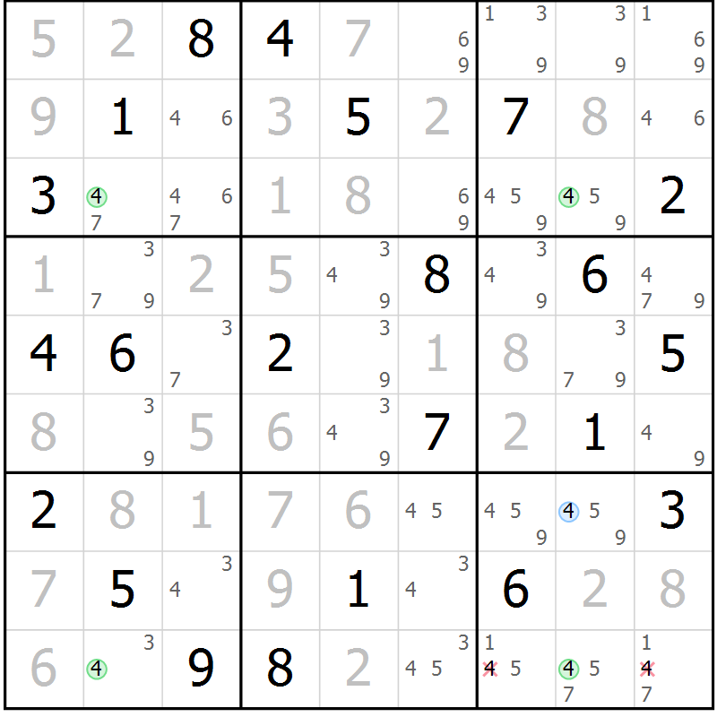Position des candidats pour la solution de la Gr 10 page 13 du magazine de sudoku Sudoku Suprême n° 040