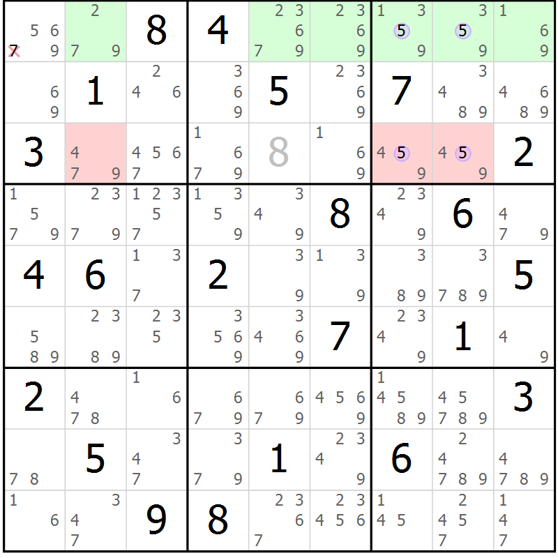 Position des candidats pour la solution de la Gr 10 page 13 du magazine de sudoku Sudoku Suprême n° 040