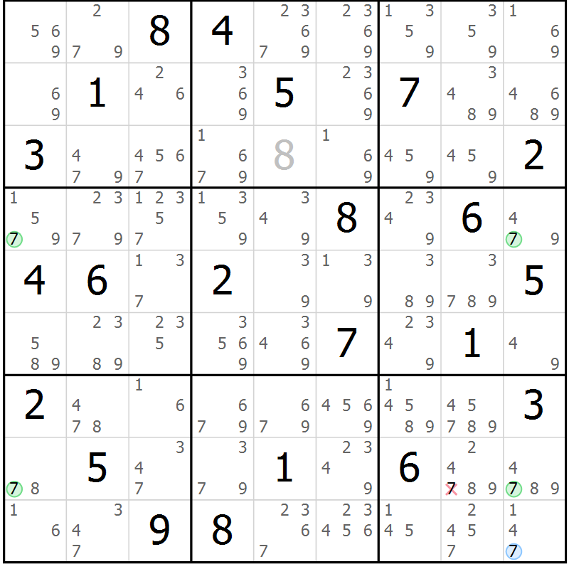 Position des candidats pour la solution de la Gr 10 page 13 du magazine de sudoku Sudoku Suprême n° 040