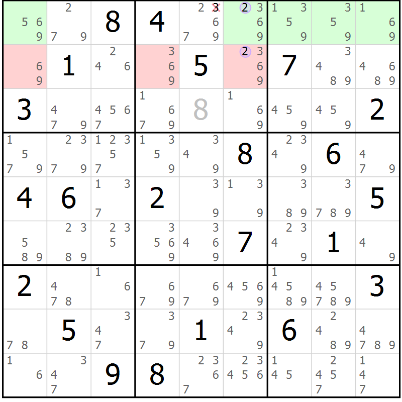 Position des candidats pour la solution de la Gr 10 page 13 du magazine de sudoku Sudoku Suprême n° 040