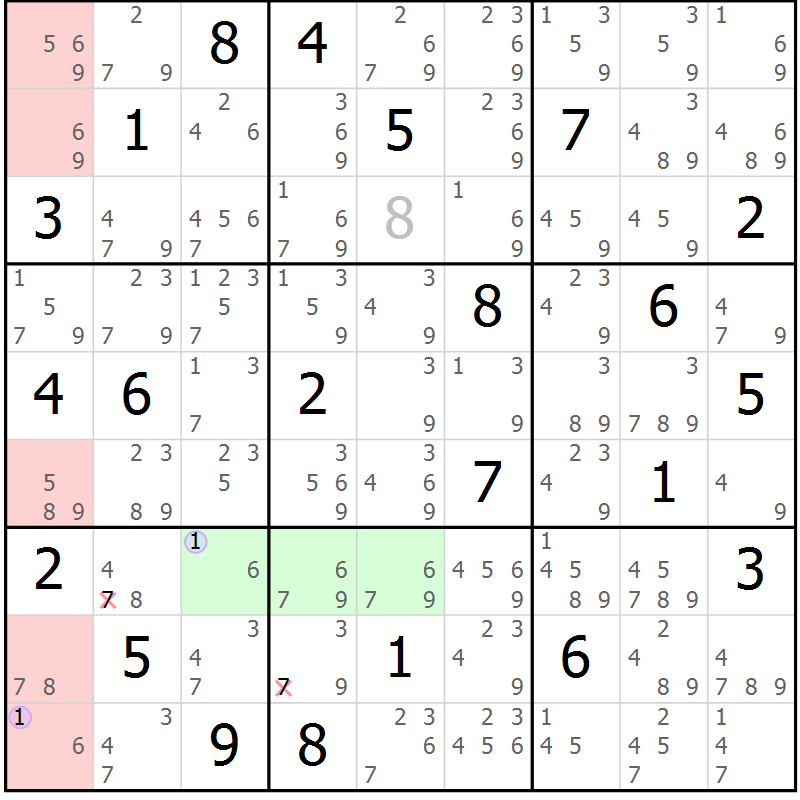 Position des candidats pour la solution de la Gr 10 page 13 du magazine de sudoku Sudoku Suprême n° 040