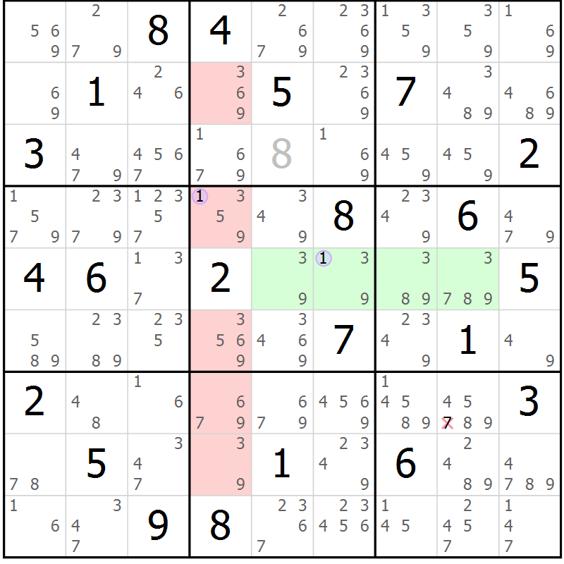 Position des candidats pour la solution de la Gr 10 page 13 du magazine de sudoku Sudoku Suprême n° 040