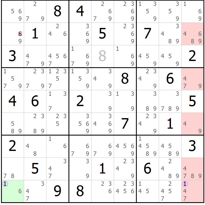 Position des candidats pour la solution de la Gr 10 page 13 du magazine de sudoku Sudoku Suprême n° 040