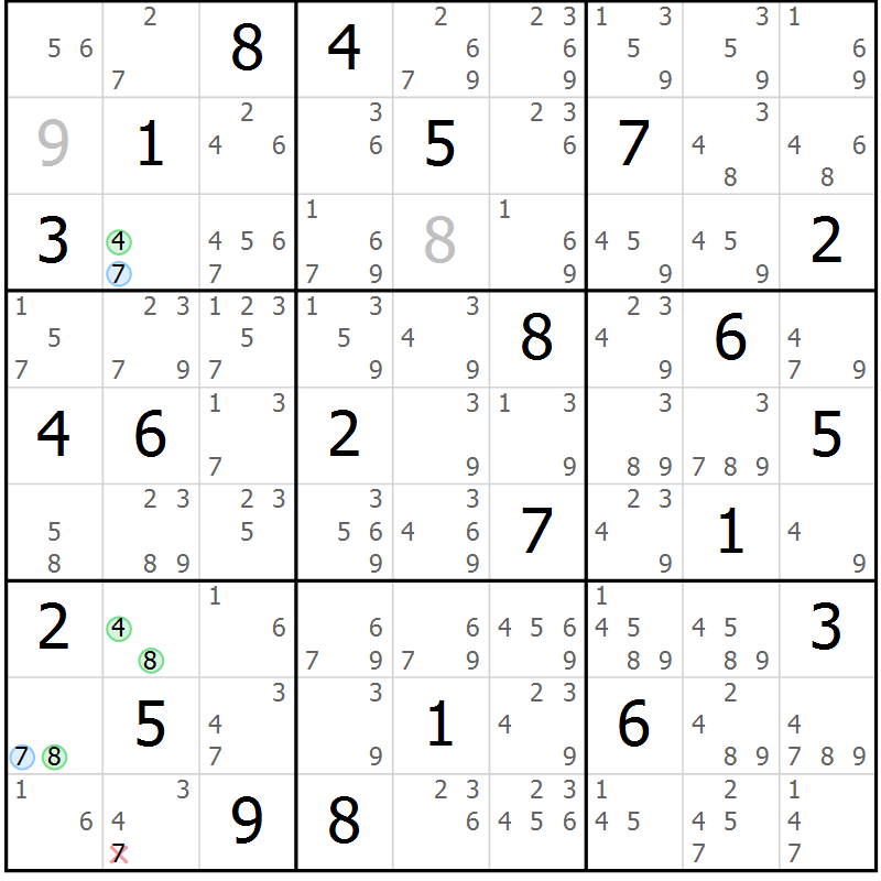 Position des candidats pour la solution de la Gr 10 page 13 du magazine de sudoku Sudoku Suprême n° 040