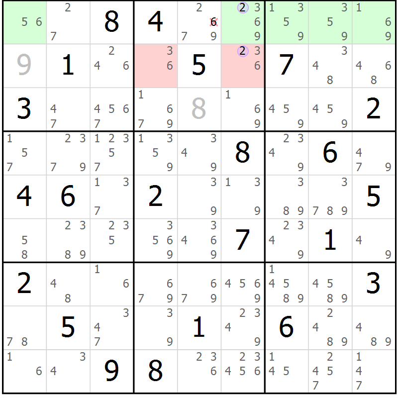 Position des candidats pour la solution de la Gr 10 page 13 du magazine de sudoku Sudoku Suprême n° 040