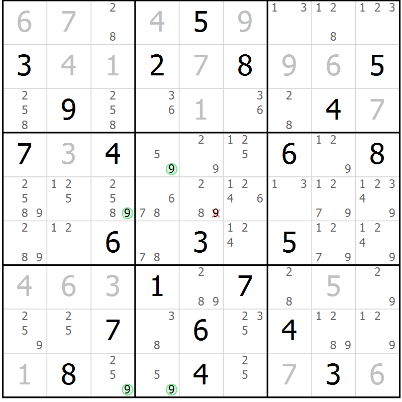 Position des candidats pour la solution de la Gr 11 page 14 du magazine de sudoku Sudoku Suprême n° 040