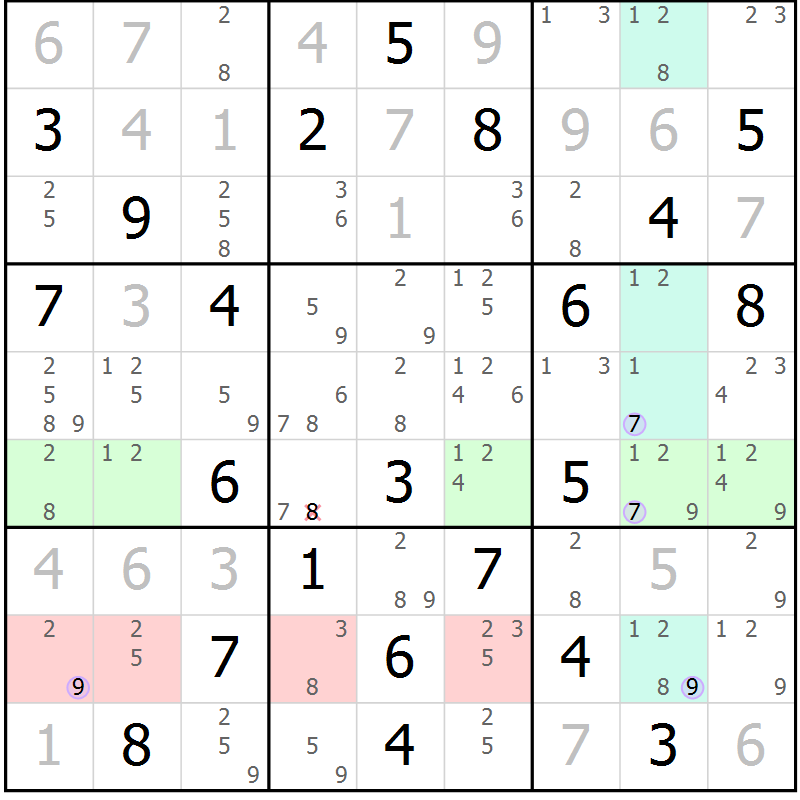 Position des candidats pour la solution de la Gr 11 page 14 du magazine de sudoku Sudoku Suprême n° 040