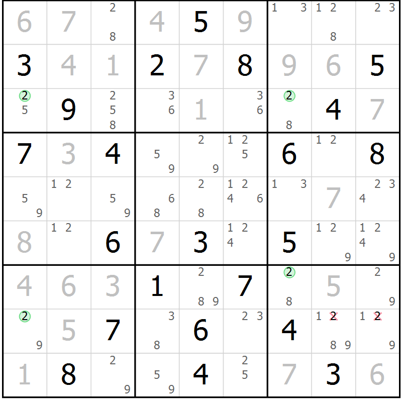 Position des candidats pour la solution de la Gr 11 page 14 du magazine de sudoku Sudoku Suprême n° 040