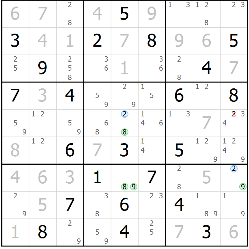 Position des candidats pour la solution de la Gr 11 page 14 du magazine de sudoku Sudoku Suprême n° 040