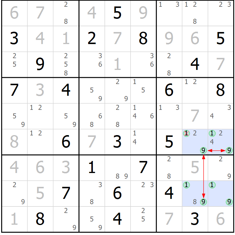 Position des candidats pour la solution de la Gr 11 page 14 du magazine de sudoku Sudoku Suprême n° 040