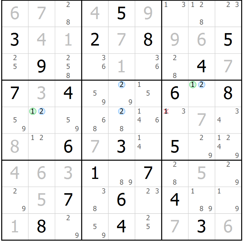 Position des candidats pour la solution de la Gr 11 page 14 du magazine de sudoku Sudoku Suprême n° 040