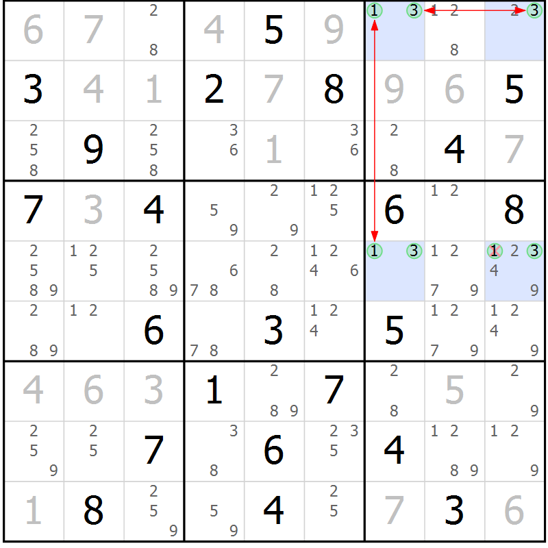 Position des candidats pour la solution de la Gr 11 page 14 du magazine de sudoku Sudoku Suprême n° 040
