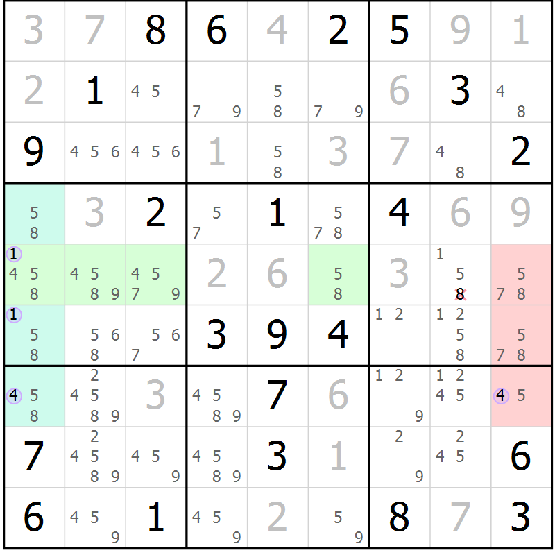 Position des candidats pour la solution de la Gr 12 page 15 du magazine de sudoku Sudoku Suprême n° 040